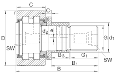 螺栓型滾輪 PWKRE40-2RS, 軸向引導(dǎo)，滿裝圓柱滾子，帶偏心擋圈，兩側(cè)唇密封