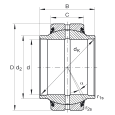 關(guān)節(jié)軸承 GE70-HO-2RS, 根據(jù) DIN ISO 12 240-1 標(biāo)準(zhǔn), 需維護(hù)，兩側(cè)唇密封