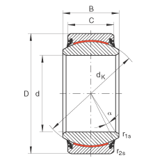 關(guān)節(jié)軸承 GE70-UK-2RS, 根據(jù) DIN ISO 12 240-1 標(biāo)準(zhǔn), 免維護(hù)，兩側(cè)唇密封