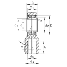 液壓桿端軸承 GIHNRK12-LO, 根據(jù) DIN ISO 12 240-4 標(biāo)準(zhǔn)，帶右旋螺紋夾緊裝置，需維護(hù)
