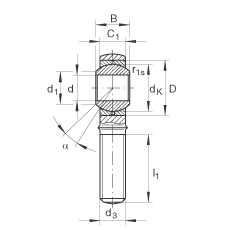 桿端軸承 GAKR30-PB, 根據(jù) DIN ISO 12 240-4 標(biāo)準(zhǔn)，帶右旋外螺紋，需維護(hù)