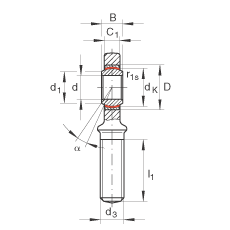 桿端軸承 GAL35-UK-2RS, 根據(jù) DIN ISO 12 240-4 標(biāo)準(zhǔn)，帶左旋外螺紋，免維護(hù)，兩側(cè)唇密封