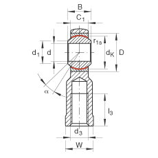 桿端軸承 GIKR20-PW, 根據(jù) DIN ISO 12 240-4 標(biāo)準(zhǔn)，帶右旋內(nèi)螺紋，需維護(hù)