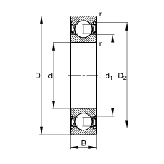 深溝球軸承 6201-2RSR, 根據(jù) DIN 625-1 標(biāo)準(zhǔn)的主要尺寸, 兩側(cè)唇密封