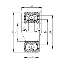 角接觸球軸承 3003-B-2Z-TVH, 雙列，雙側(cè)間隙密封，接觸角 α = 25°