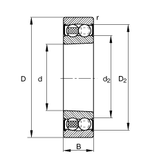 自調(diào)心球軸承 2206-K-2RS-TVH-C3, 根據(jù) DIN 630 標準的主要尺寸, 錐孔，錐度 1:12，兩側(cè)唇密封