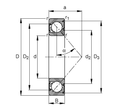 角接觸球軸承 7210-B-2RS-TVP, 根據(jù) DIN 628-1 標(biāo)準(zhǔn)的主要尺寸，接觸角 α = 40°，兩側(cè)唇密封