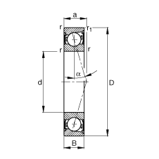 主軸軸承 B7019-C-2RSD-T-P4S, 調(diào)節(jié)，成對(duì)安裝，接觸角 α = 15°，兩側(cè)唇密封，非接觸，加嚴(yán)公差