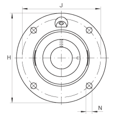 軸承座單元 RME40-N, 帶四個(gè)螺栓孔的法蘭的軸承座單元，定心凸出物，鑄鐵，偏心鎖圈，R 型密封